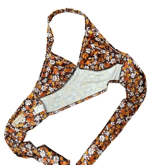 Brown halter top with multi color floral print - Picture 2 of 2